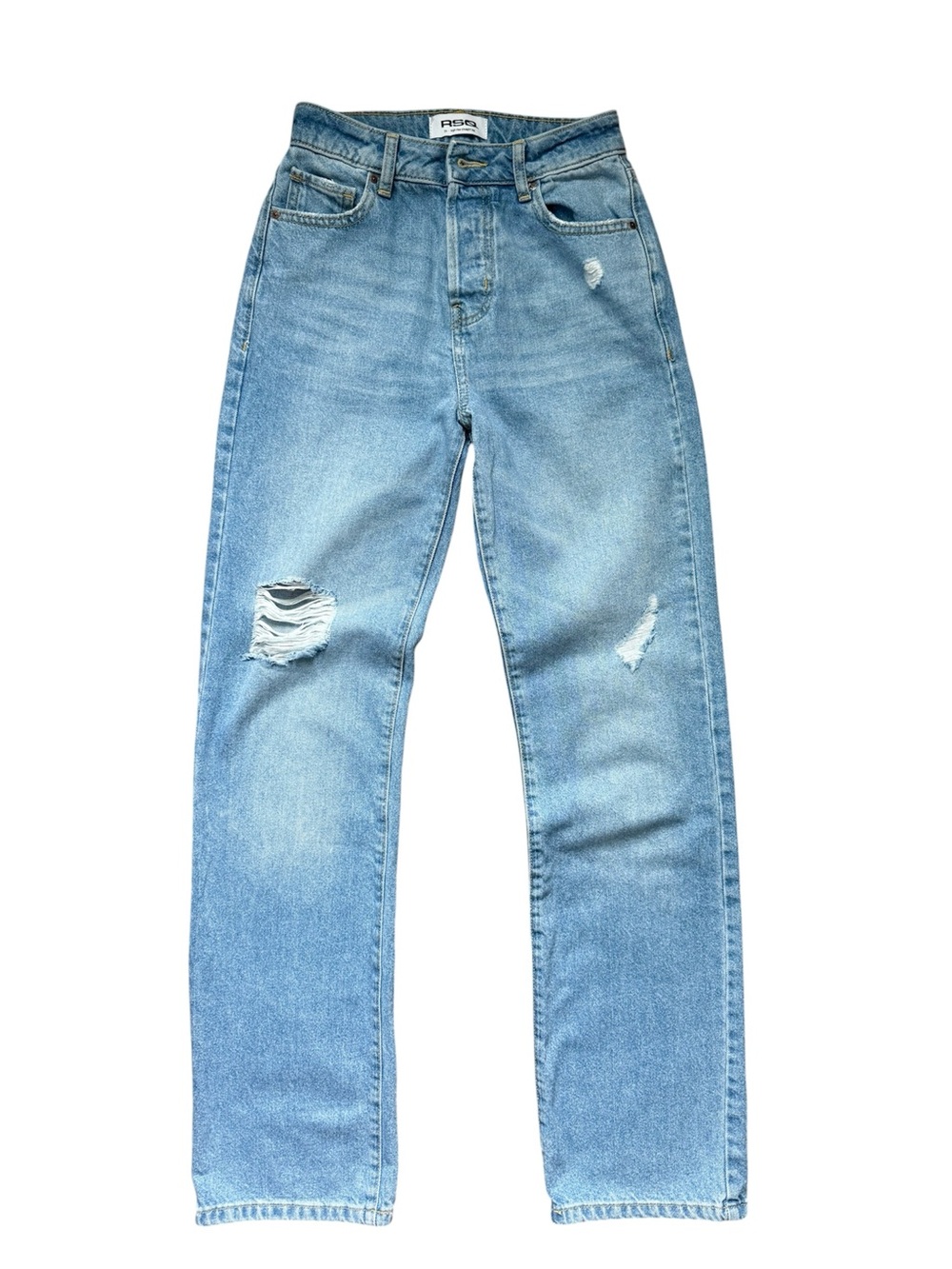 Tillys RSQ Womens High Rise Straight Leg Light Wash Jeans Distressed size 24